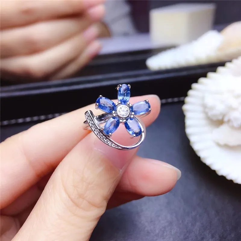 

WEAINY Natural Sri Lanka Sapphire Ring S925 Sterling Silver Sweet Flower Styling Ring Women's exquisite fashion jewelry