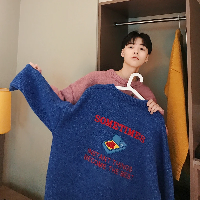 2018 осенне зимний мужской новый свитер с вышивкой и надписью пальто круглым