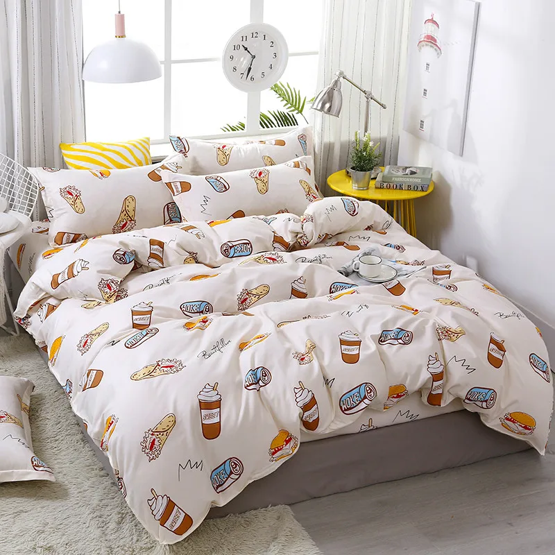 4 шт./компл. Удобная подкладка для кровати с рисунком колы и бургеров пододеяльник