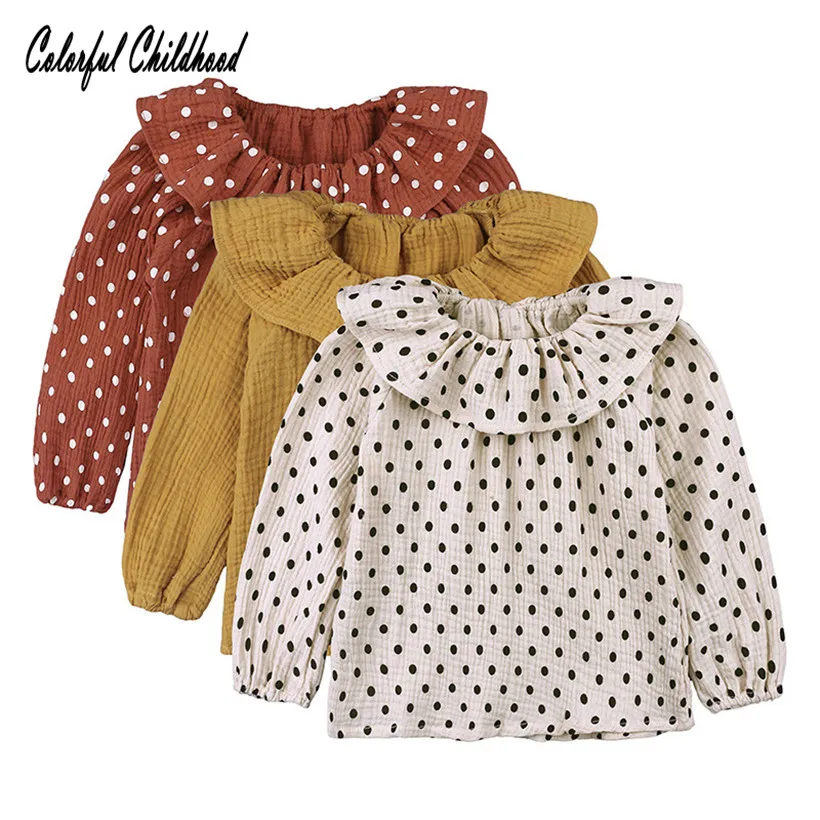 Новинка блузка для девочек осенне весенний пуловер в горошек из хлопка и льна