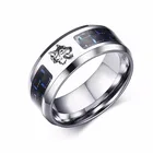 Мужское кольцо с лазерной гравировкой Wolf, обручальное кольцо из нержавеющей стали с голубым углеродным волокном 8 мм