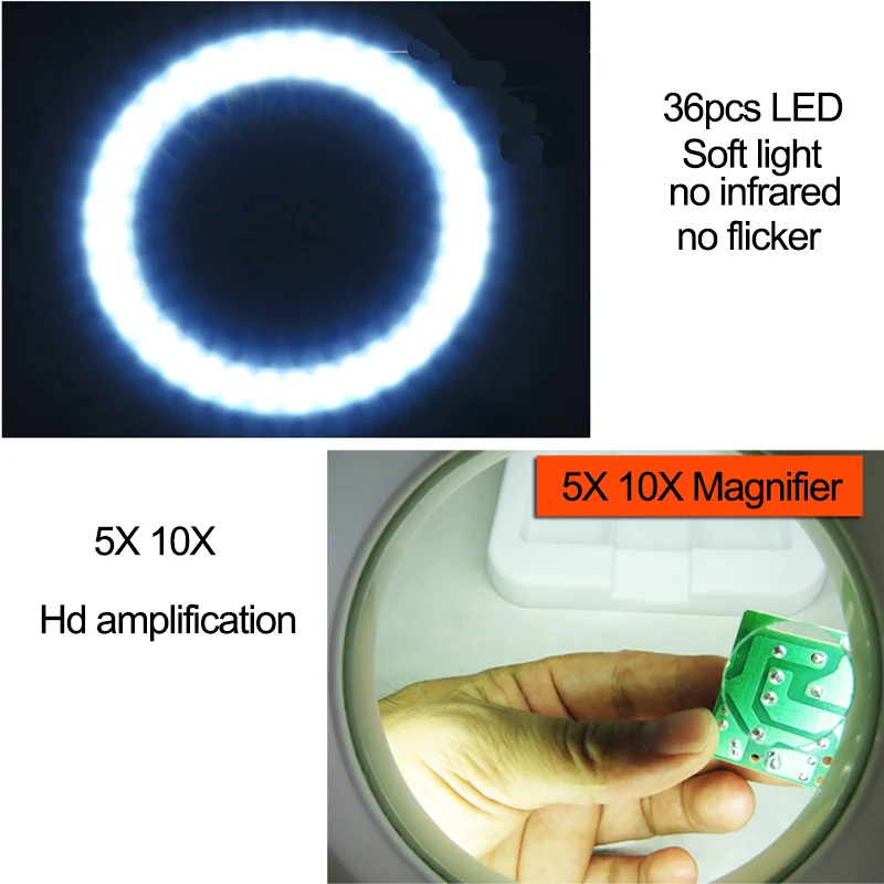 Adjustable 36 LED Desk Magnifier Lamp Light 5X 10X Magnifying Desktop Loupe Electronic maintenance Phone Repair Tools | Мобильные