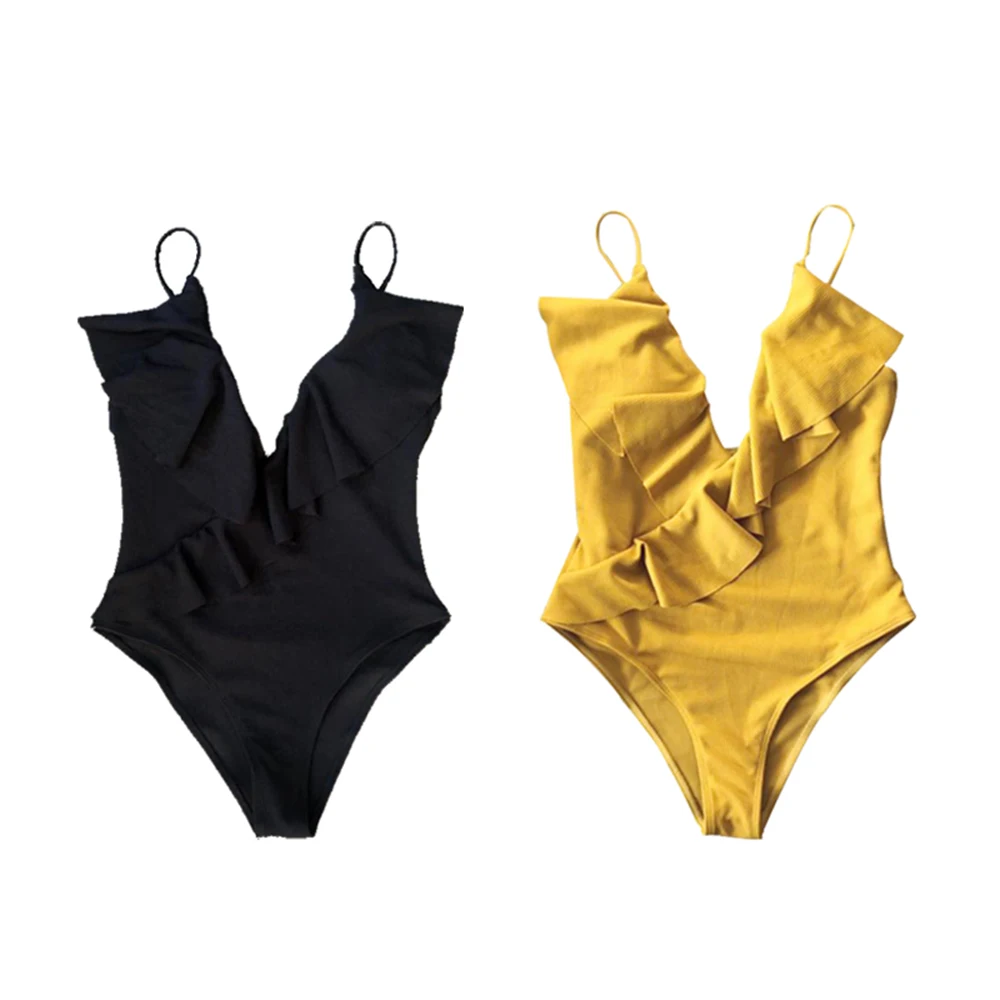 Женский сексуальный цельный купальник женский пуш ап с оборками купальный