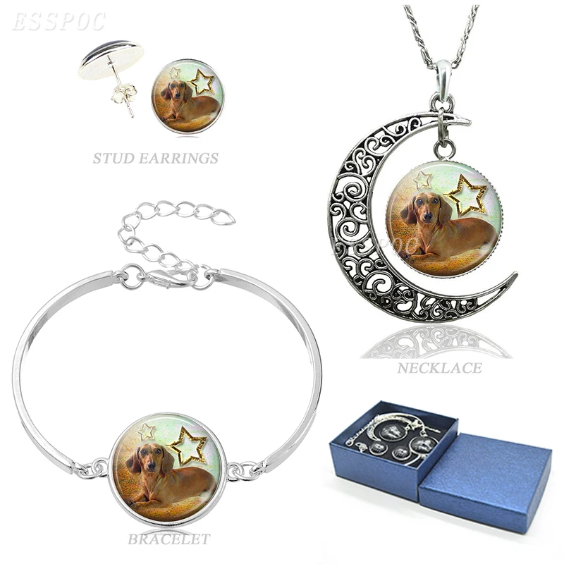 Коричневое ожерелье и серьги в виде таксы ювелирные изделия набор украшений