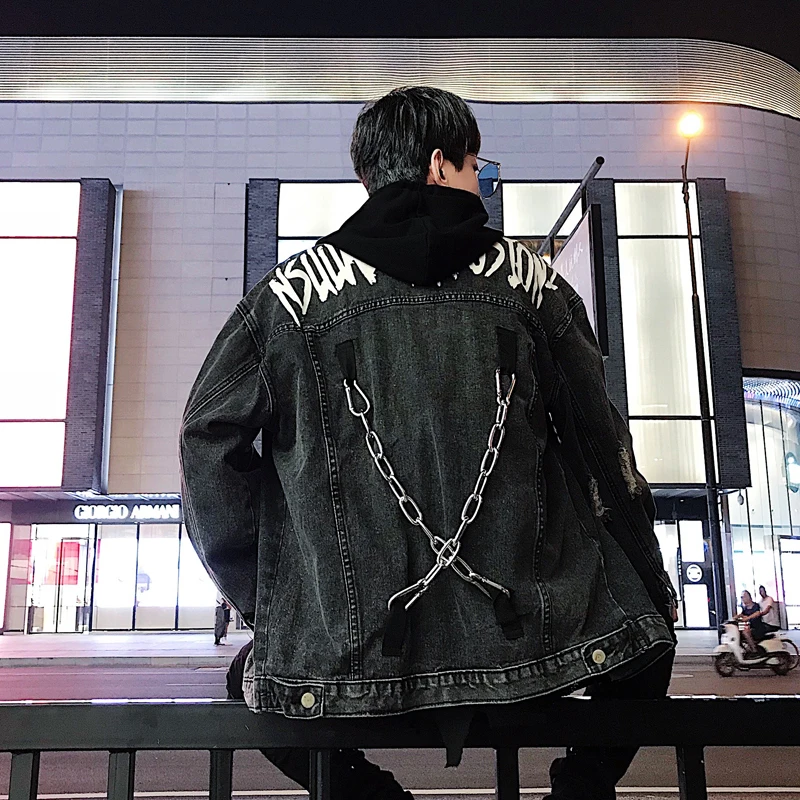 2018 модная мужская джинсовая куртка Мужская ковбойская в стиле хип хоп с отложным