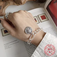 pure 925 silver chain bangle european american new design creative concise coins bracelets fine jewelry