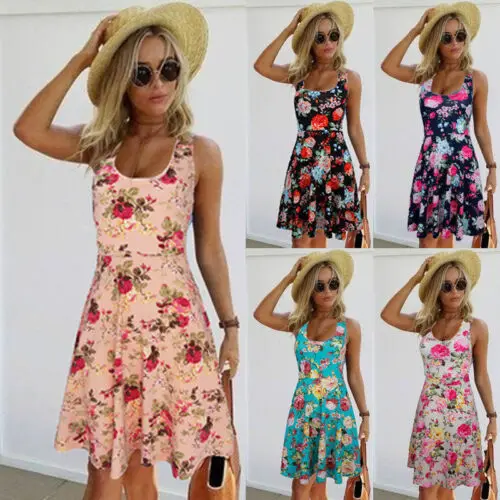 Womens Ladies Boho Summer Beach Evening Party Short mini Dress Sundress | Женская одежда