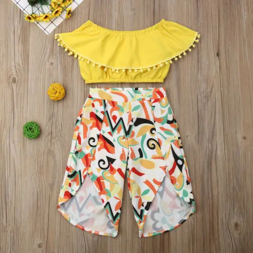 

summer Kid Toddler Girl short Crop Tops T-Shirt+Floral Pants Clothes Outfit