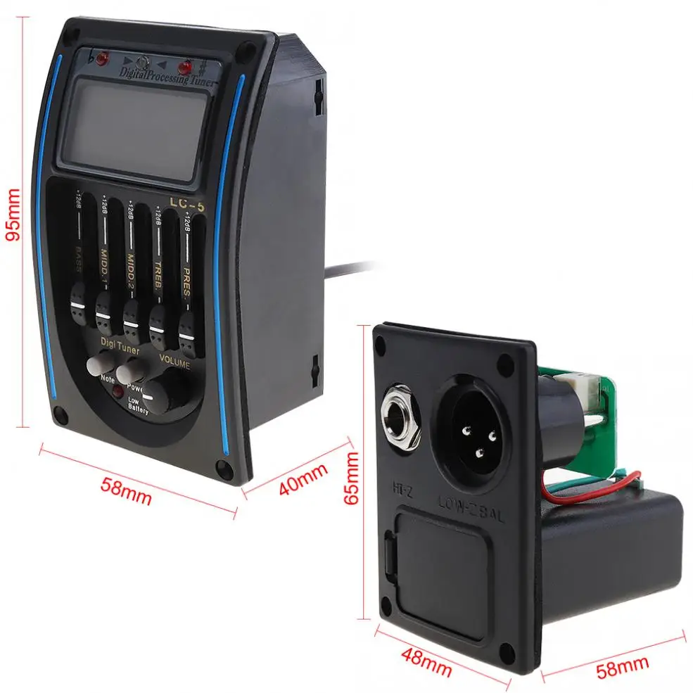 

5 Band Acoustic Electric Guitar Preamplifier EQ Equalizer Pickup with LCD Tuner and Volume Control for Acoustic Guitars