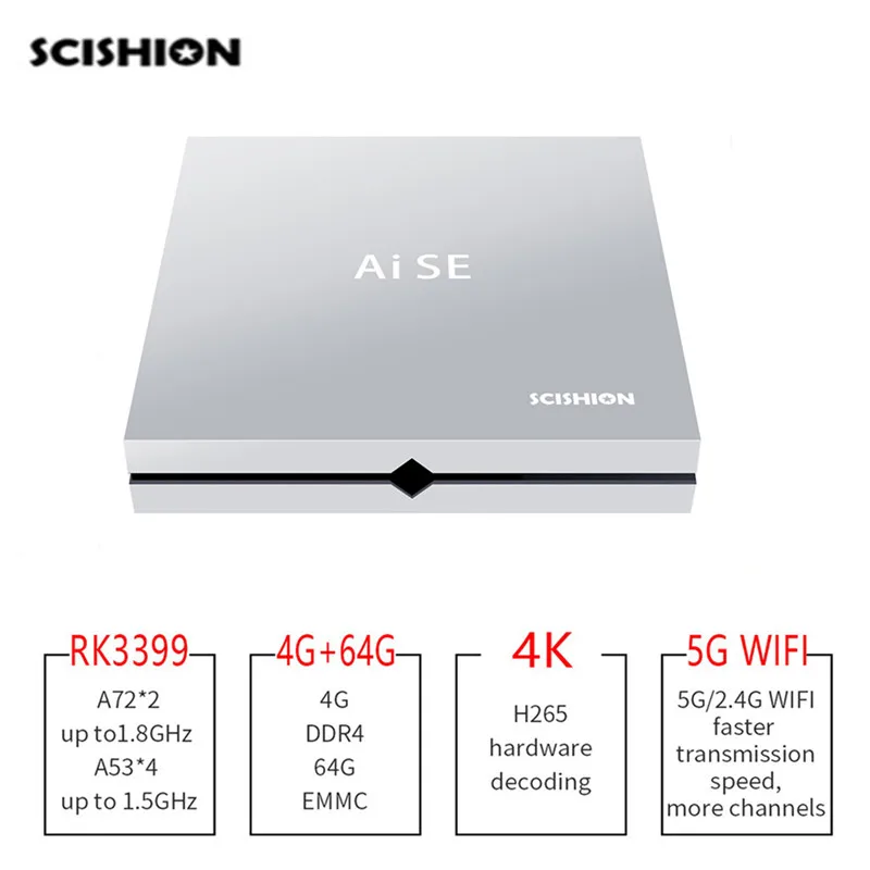 Scishion Ai SE Smart ТВ Box Android 7 1 4 ГБ Оперативная память 64 Встроенная 2 г 5 Wi Fi К H.265 100 Мбит/с