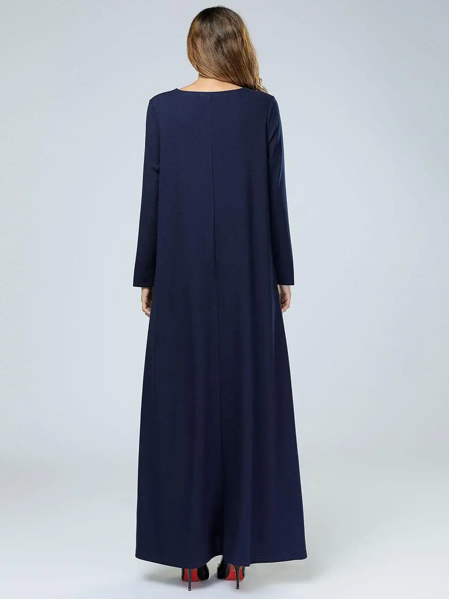 Женское длинное платье с вышивкой Abaya мусульманское макси весеннее длинным