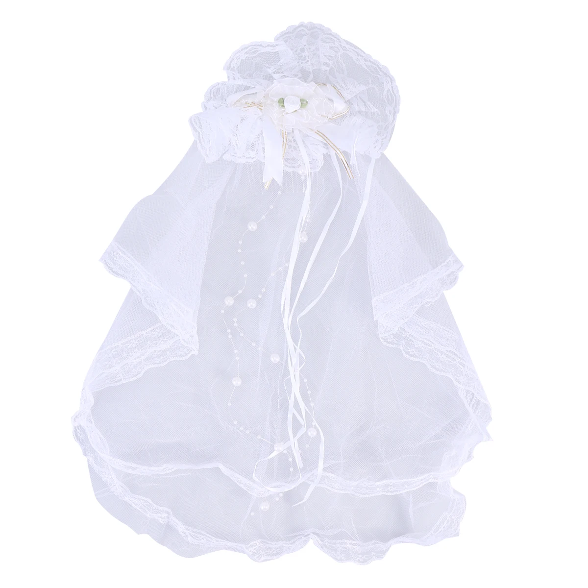 Girls Children Wedding Veil Head Lace Bowknot Hair Decoration Yarn Communion Floral (White) | Свадьбы и торжества