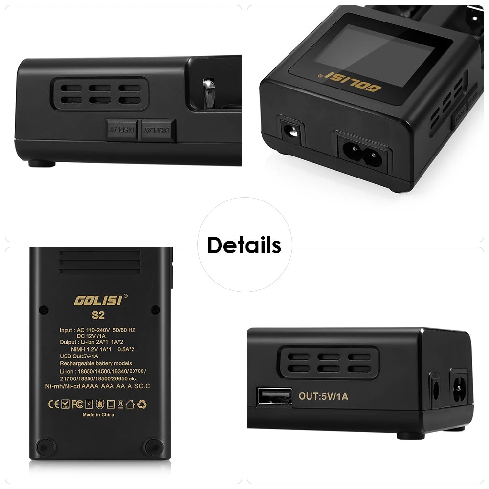 Golisi S2 2.0A умное зарядное устройство Lcd для 18650 20700 26650 Li-Ion Ni-MH Ni-Cd Aa Aaa перезаряжаемое