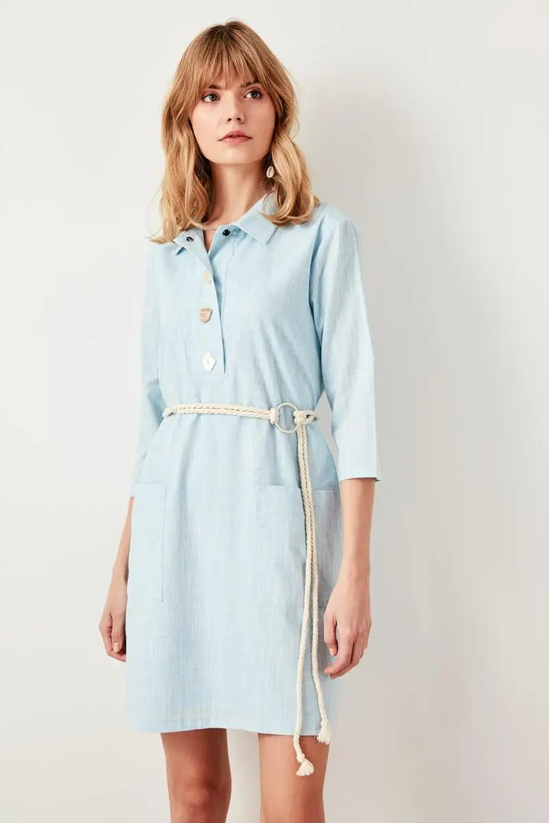 Trendyol Бирюзовая пуговица платье TWOSS19BY0051|Женские платья| |