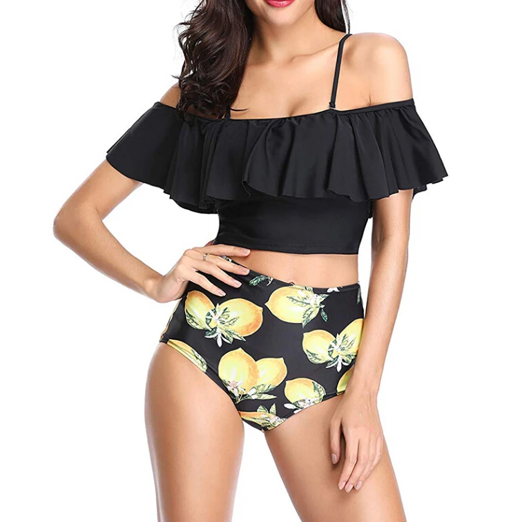 Женское бикини с воланом и высокой талией Раздельные Костюмы купальники