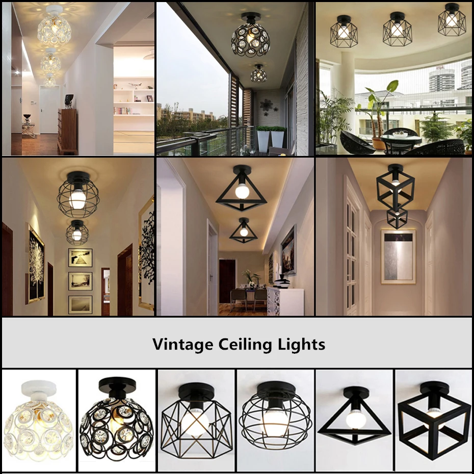 

Vintage Ceiling Lights Lustre Luminaria Led Ceiling Lamp Loft Iron Cage Fixtures Abajur Home Lighting Plafonnier For Living Room