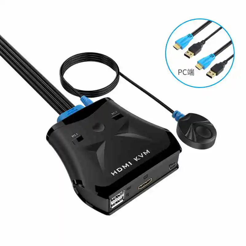 

2 Port HD USB KVM Switch Manual Push Button with Wired Remote Control Key and Original Cable