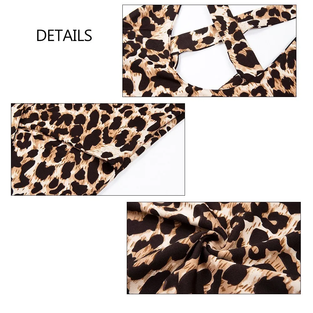 

Elegant Jumpsuit For Women Steetwear Leopard Print Sleeveless Full Length PlaySuit Bodycon Skinny Women's Trousers Hollow Out