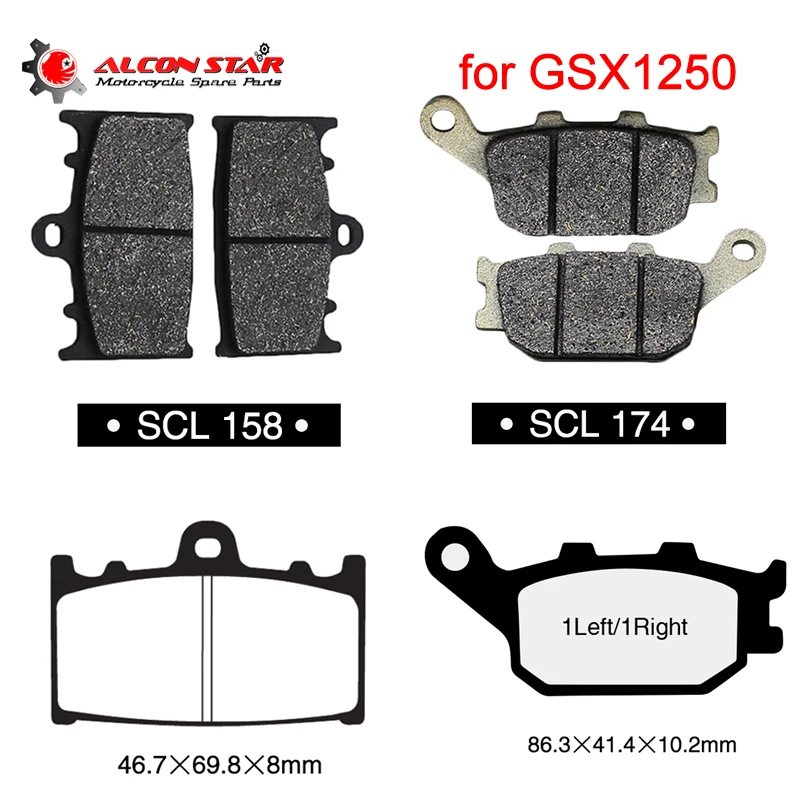 

Alconstar- Semi-Metal Motorcycle Disc Brake Pads for Suzuki GSX1250 2010 2011 2012 Front and Rear Brake Pads System Racing