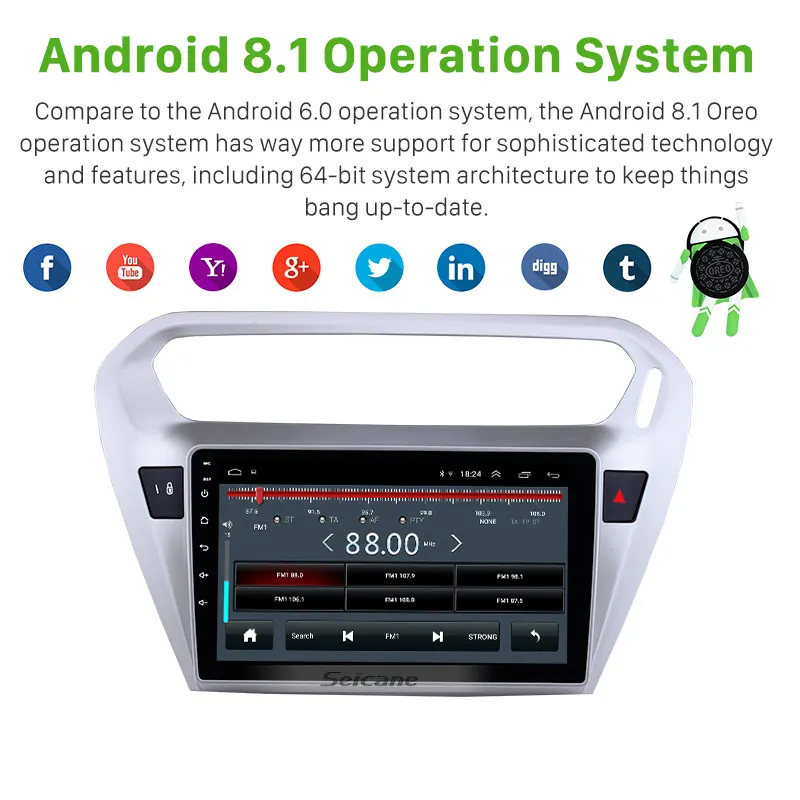 Мультимедийный проигрыватель Seicane 2DIN Android 8 1 9 дюймов DVD для Citroen Elysee Peguot 301 013 2014 2015