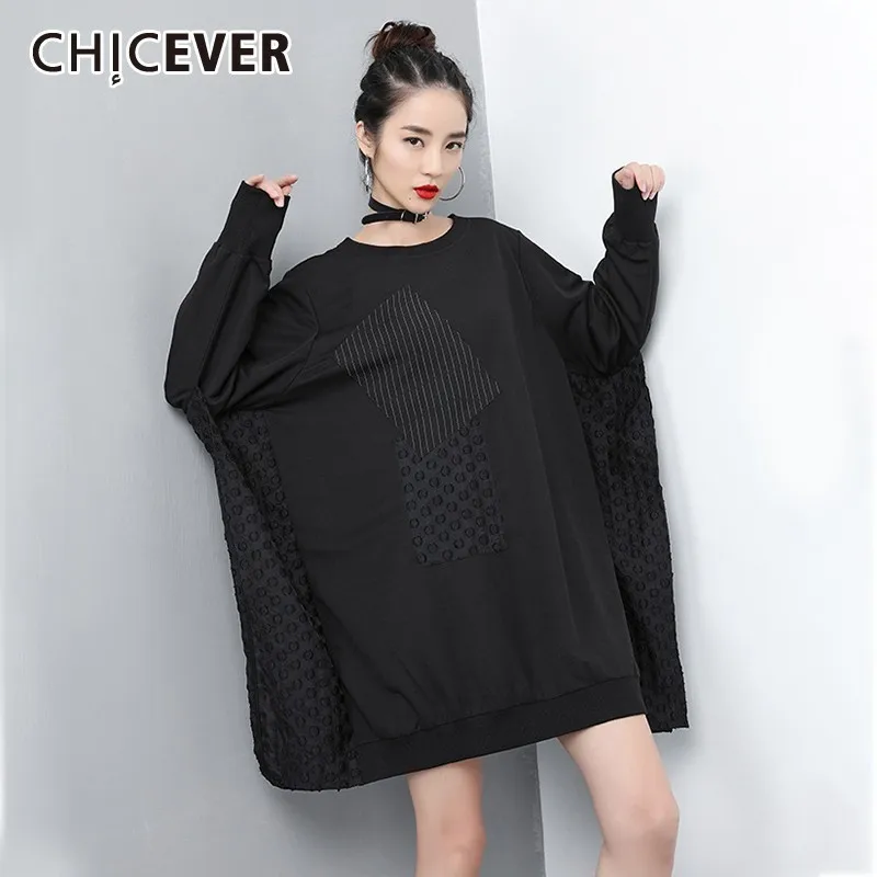 Женское платье футболка CHICEVER с круглым вырезом и рукавом летучая мышь свободного