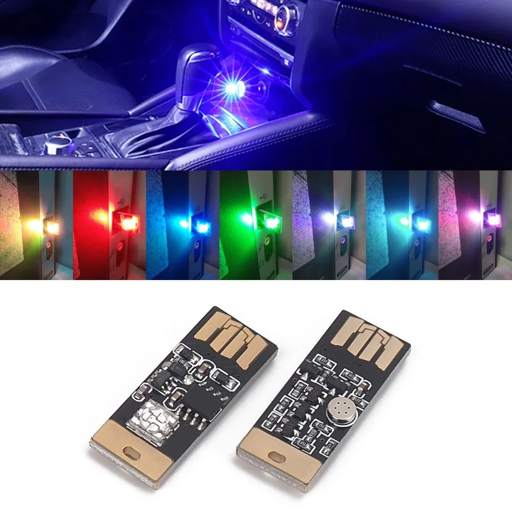 2 шт. мигающий цветной светодиодный USB RGB атмосферу светильник компьютер авто