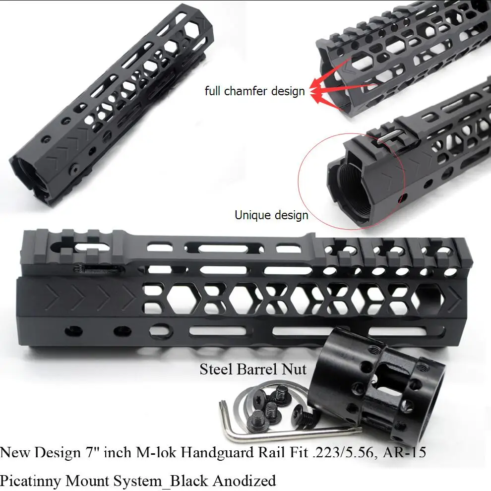 

TriRock New Design 7'' inch M-lok Handguard Rail Free Float Picatinny Mount System Fit .223/5.56 AR-15_Black Andoized