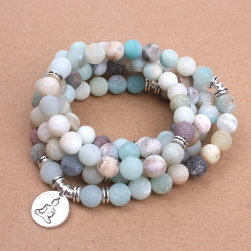 Mujer De Moda коврики Amazonita Cuentas Con Лотос Ом Будда Encanto Йога Pulsera 108 мала Воротник