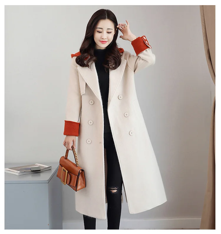 Elegant Vintage Women X-Long Cashmer Coat Fashion Slim Women's Woolen Jacket with Sashes Single Button and | Женская одежда