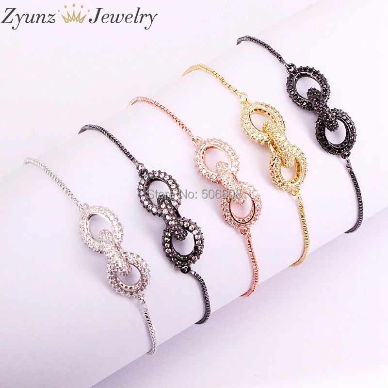 

5PCS ZYZ325-9649 CZ Micro Pave Three Hoops Chain Shaped Connector, Cubic Zirconia Oval Link Connector Bracelets