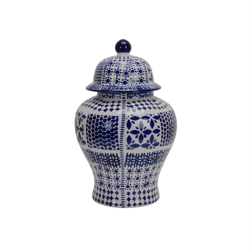 Керамическая традиционная баночка с крышкой в белом и синем цвете|Бутылки банки