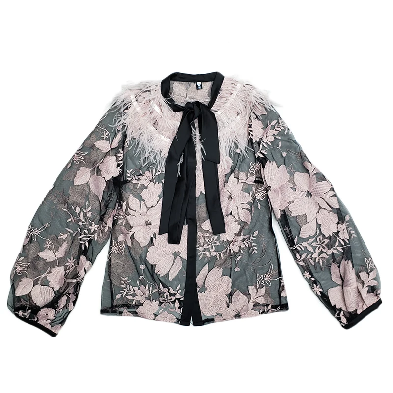LANMREM 2020 new summer fashion women clothes round neck sleeveless high waist Flower Embroidery patchwork fur lace shirt WF6550 |