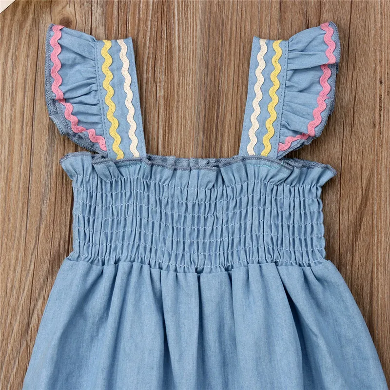Cute Baby Girls Cotton Romper Ruffles Sleeveless Princess Jumpsuit Newborn Blue Summer Clothes Outfits 0-18M | Мать и ребенок