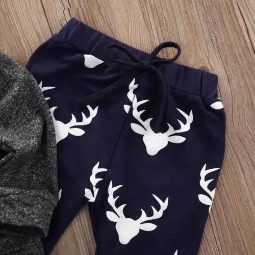 2018 Baby Moose Xmas Clothes Sets Newborn Infant Boys Girls Deer Hoodie Tops+Long Pants Outfits Clothing Set | Детская одежда и