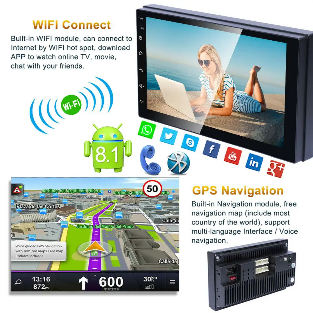 7-дюймовый автомобилей Радио Стерео Bluetooth MP5/gps/ТВ/TF/AUX IN/EQ/AV в/DVR/WI-FI/Android | Автомобили