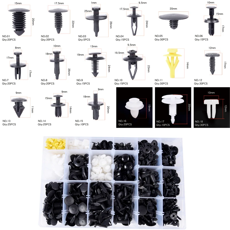 

18 Kinds Mixed 415PCS Auto Fastener Car Universal Bumper Fixed Clamp Push Type Clip for Automobile Series Fastener
