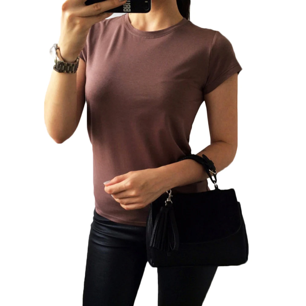 Однотонная футболка высокого качества 14 цветов стандартная Женская хлопковая