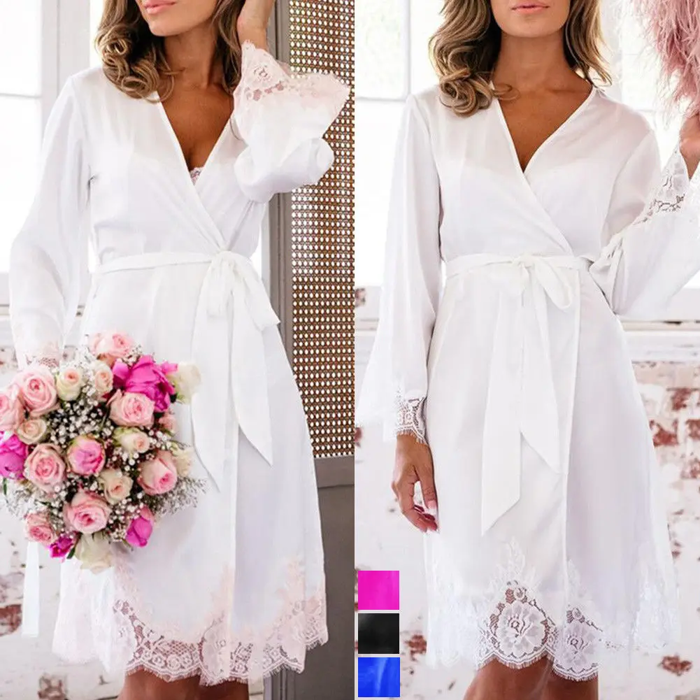 2019 New Sexy Lingerie Women Lace Print Robe Dress Babydoll Nightdress Sleepwear Kimono | Тематическая одежда и униформа