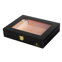 luxfo travel cigar humidor with hygrometer humidifier cedar wood cigar case with observation skylight black
