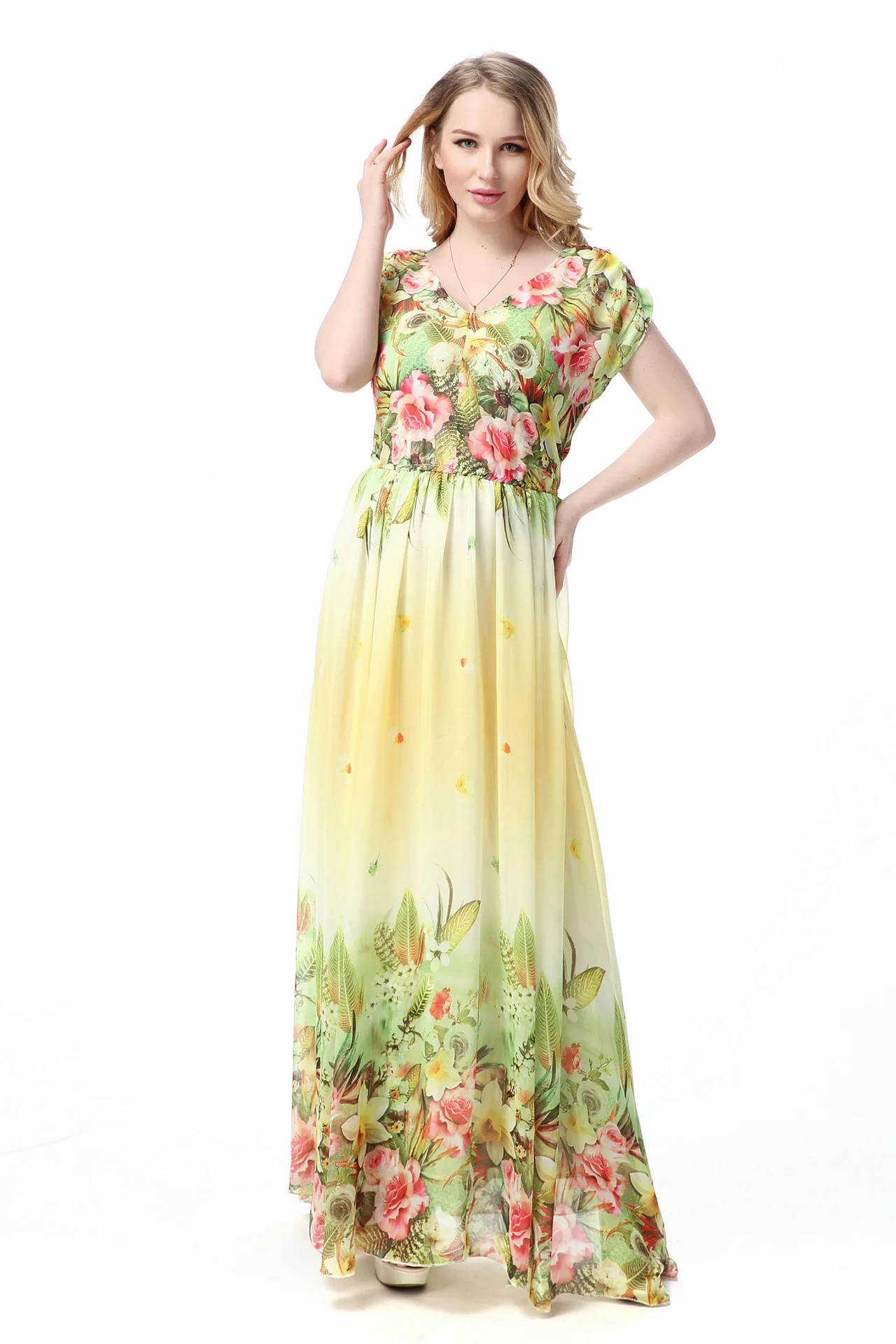 

Large Size L-7XL Bohemian Long Summer Dress Plus Size Sexy V-neck Elegant Beach Maxi Dress 6XL 5XL Floral Print Chiffon Dress
