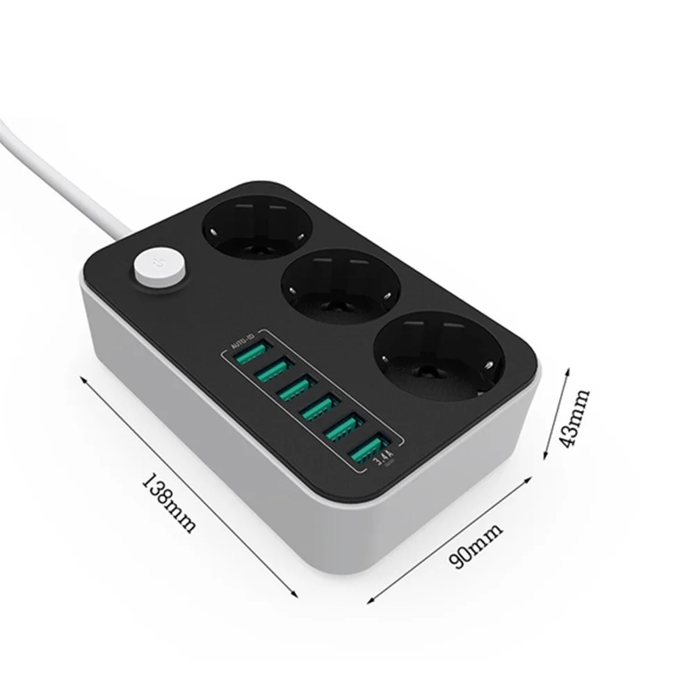 6 Порты USB гнездо Зарядное устройство расширения Мощность полосы с двумя