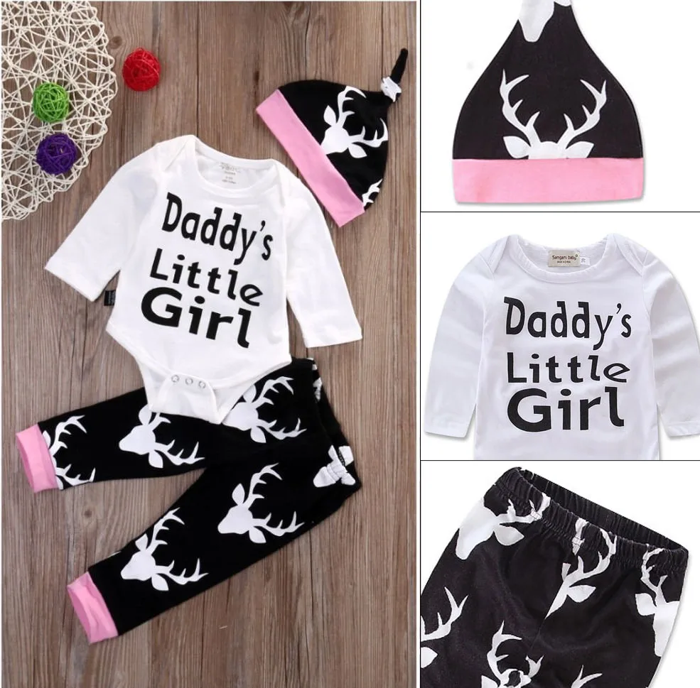 

Autumn Newborn Infant Girls Baby Casual Toddler Long Sleeve Clothes Set Romper Pants Cap Outfits Set Clothes Newborn Kids Suits