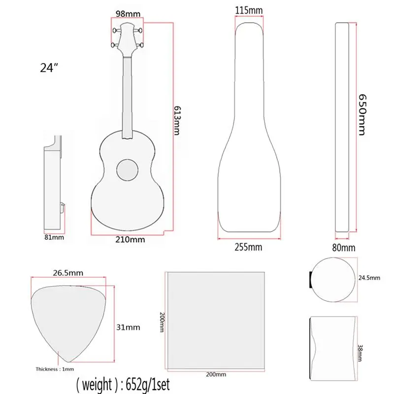 24 дюйма Гавайская гитара ель концертная 4 строка с Gig Bag палец ритм Кабаца