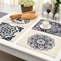 1pcs blue and white porcelain pattern placemat dining table mat tea coaster cotton linen pad cup mats 4232cm home decor mc0034