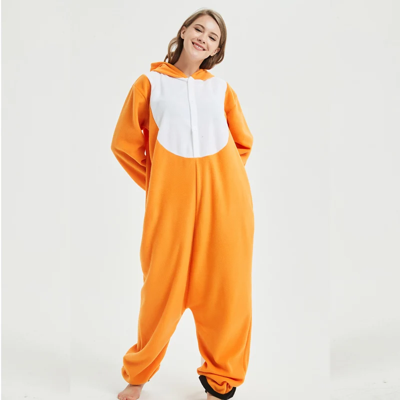 Дропшиппинг мягкого лисьего Kigurumi Onesie животных мультфильм пижамы оранжевый белый