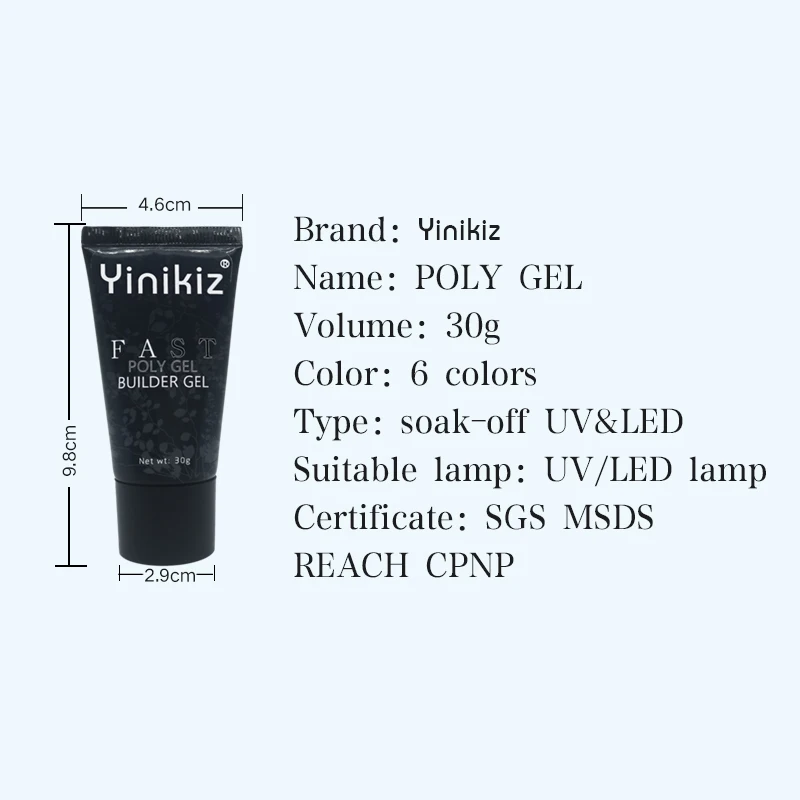 Полигель Yinikiz 6 цветов 30 г твердый желеобразный Гель для быстрого наращивания