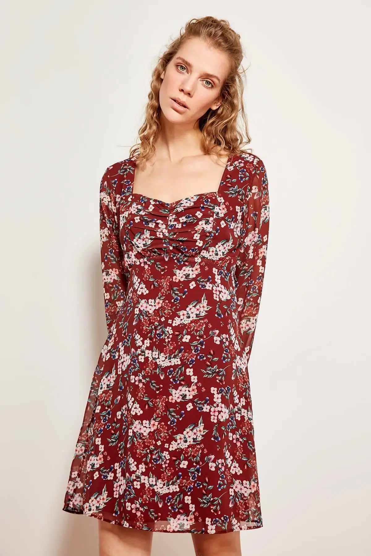 Модное разноцветное платье с цветочным узором TOFSS19XO0014|Женские платья| |