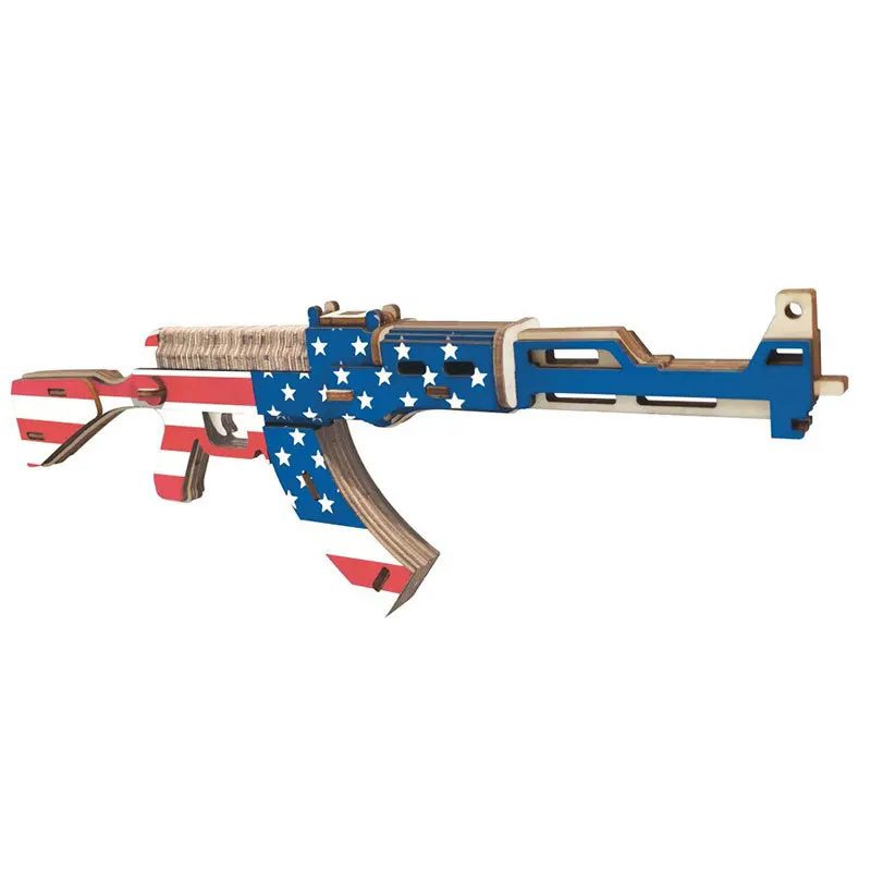 AK47 submachine gun star-spangled banner 3D stereo Wooden Jigsaw toy manual assembly jigsaw | Игрушки и хобби