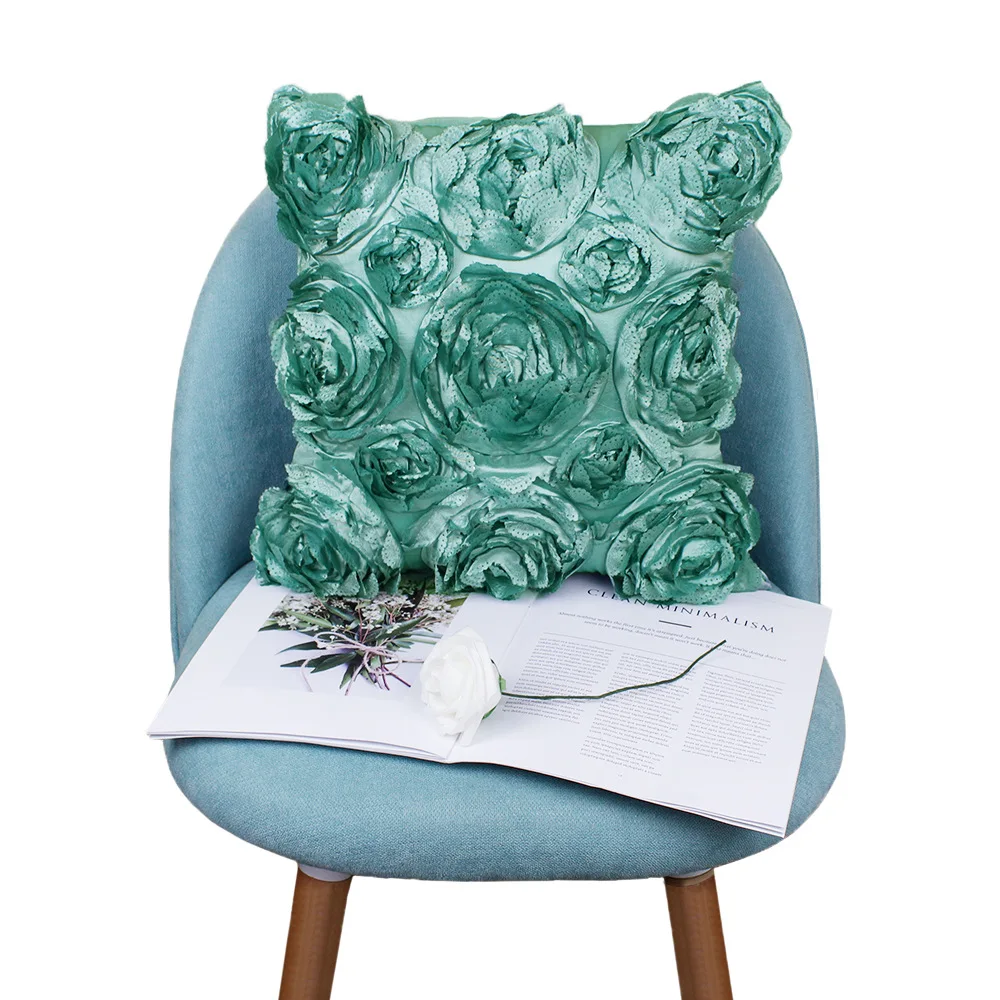 

Room Bedclothings Rose Flowers Embroidered Pillow Cover Wedding Supplies Bolster Cover Home Soft Load Bedding Festive Pillowcase