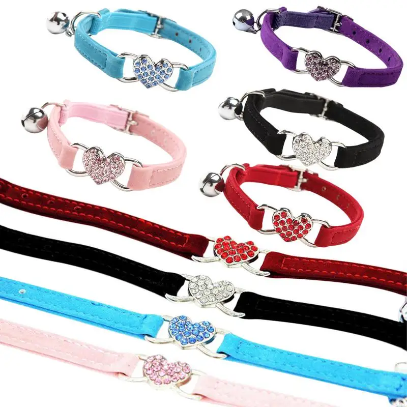 Adjustable Buckle Pet Collar 30x1cm Peach Heart Rhinestone With Bell Small Dog Cat Decoration Supplie Accessories | Дом и сад